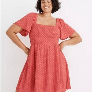 Madewell Lucie Smocked Eyelet Midi Dress in Pink